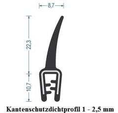 Kantenschutzdichtprofil 1-2,5 mm schwarz (50 m) Kantenschutzdichtprofil 1-2,5 mm schwarz (50 m)